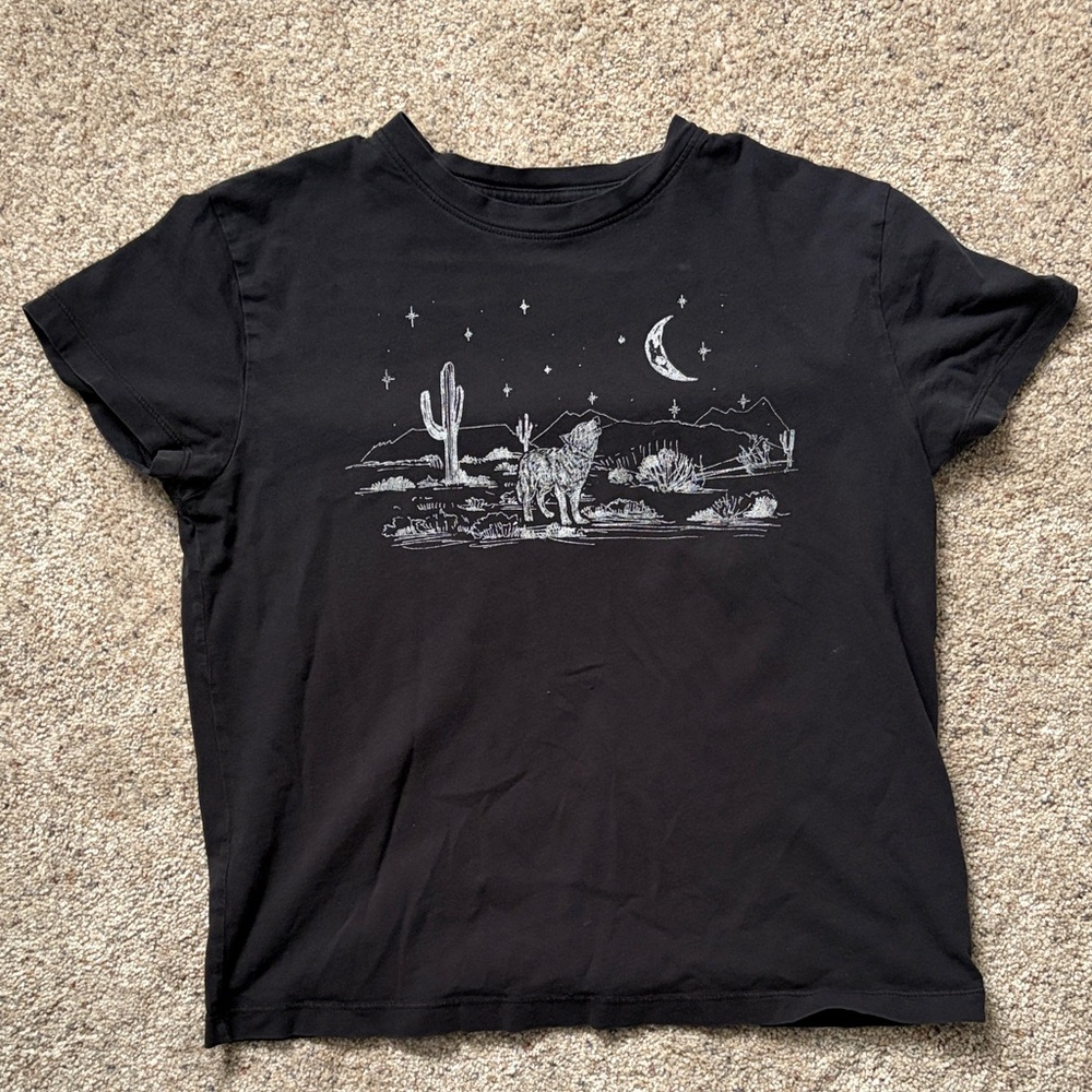 Fifth Sun Black Tee with Desert Wolf Design